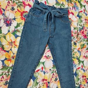 Jean paper bag waist pants